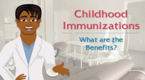 doctor explaining with phrase "childhood immunizations"